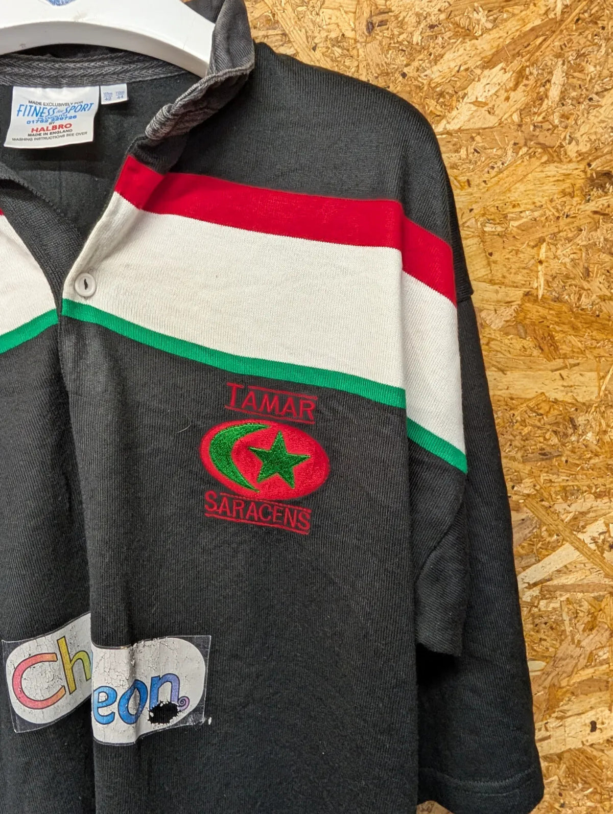 Vintage Tamar Saracens Rugby Shirt Mens Large Black Embroidered Halbro 2002 Isle