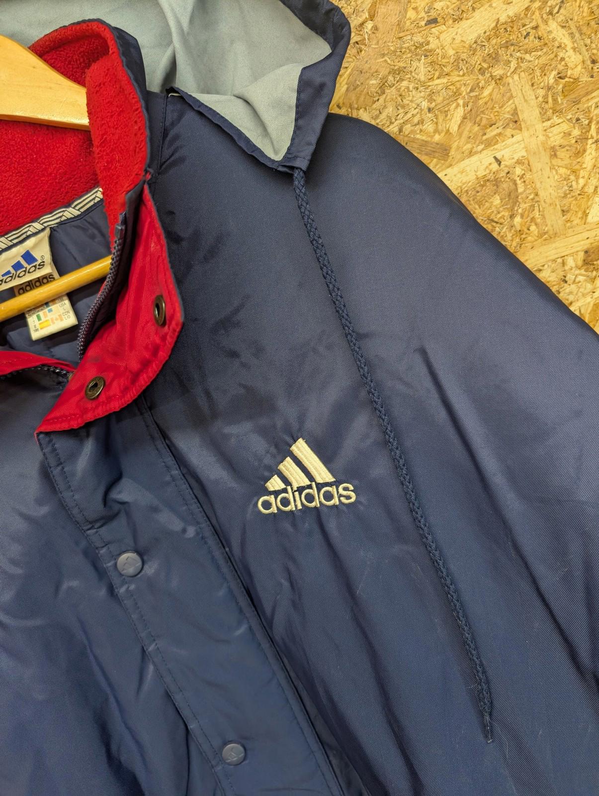 Adidas Parka Jacket Large Men Hooded Vintage 3-Stripes Navy Blue Red Padded Y2K