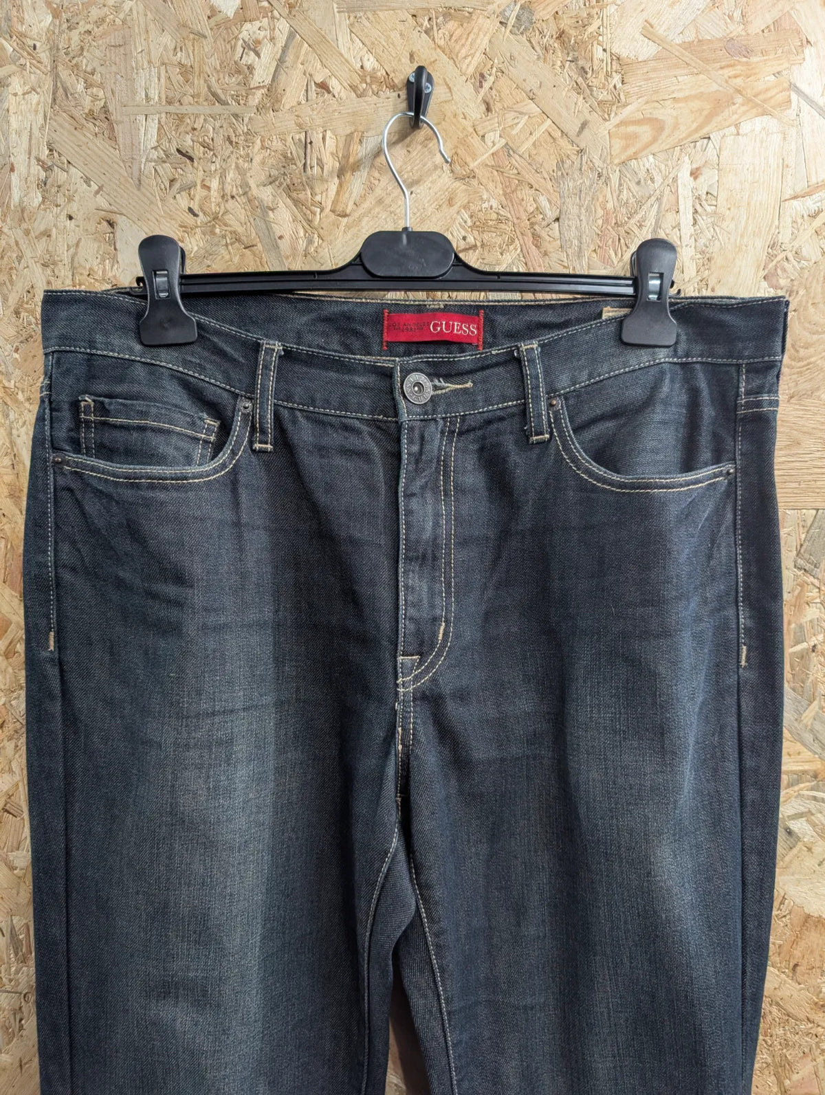Guess Jeans Mens W34 L30 Dark Blue Wash Denim Regular Straight Crescent Fit 90s