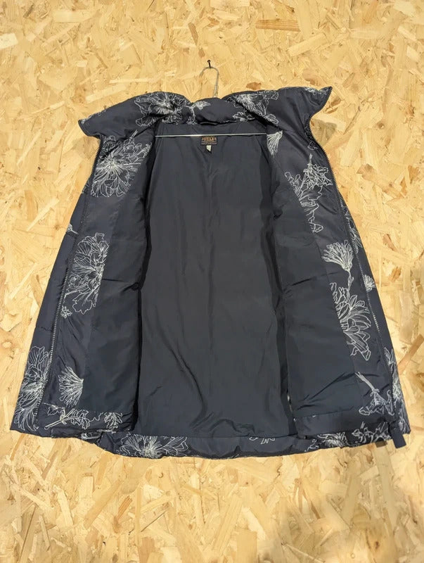 Joules Puffer Jacket Womens UK18 Navy Blue Padded Floral Pattern Quilted Lined