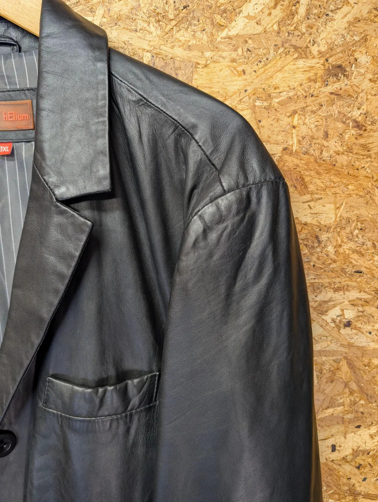 Helium Soft Leather Jacket Mens 3XL Black Button Up Long Blazer Y2K Vintage
