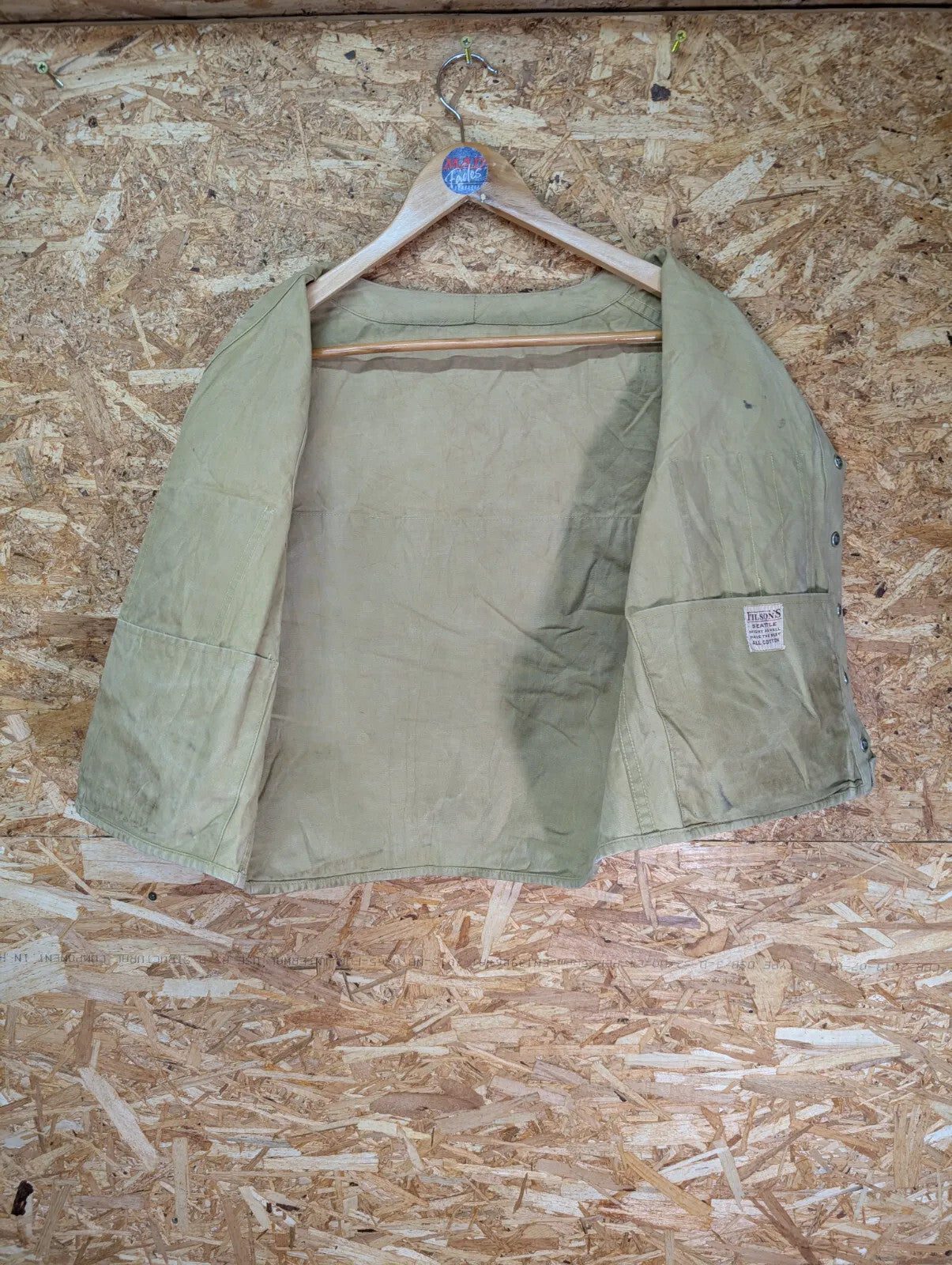 1920s Filson's Dry Cloth Vest Mens Beige Canvas USA Made Vintage Tin Rare 1890s