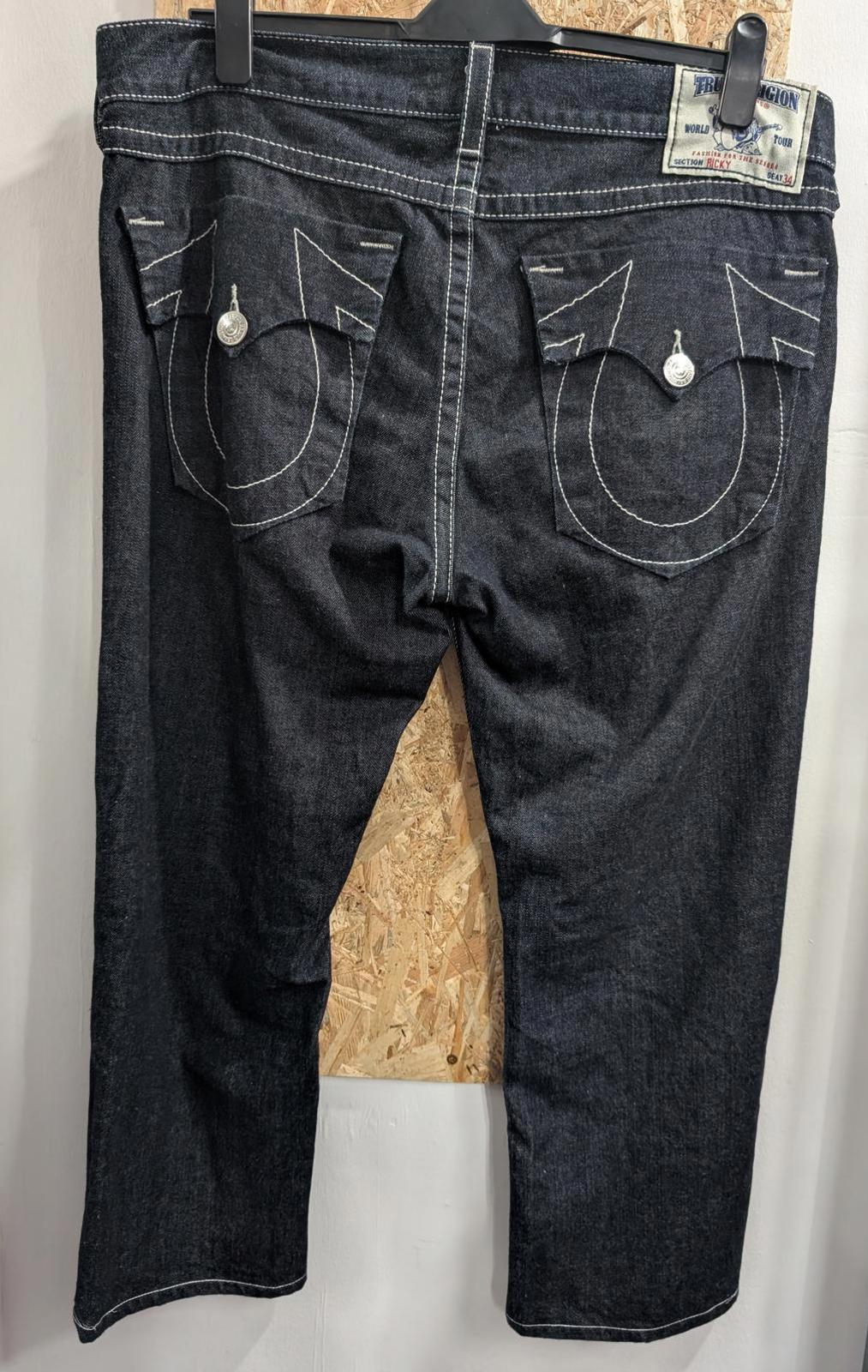 True Religion Ricky Jeans W38 L28 Made In USA Indigo Navy Blue Vintage 90s