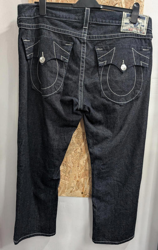 True Religion Ricky Jeans W38 L28 Made In USA Indigo Navy Blue Vintage 90s
