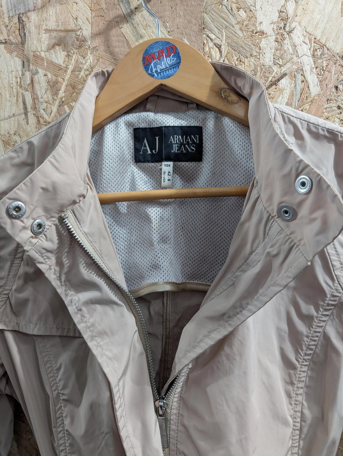 Armani Jeans Jacket Women Size 6 XS Belted Beige Lightweight Casual Trench Coat