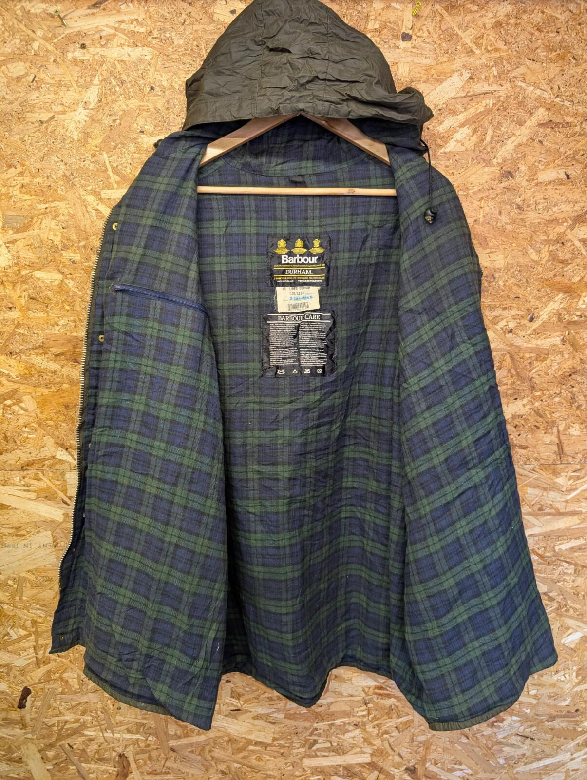 Vintage Barbour Durham A5 Hooded Jacket Mens C46 XXL Sage Green Cotton Zip 90s