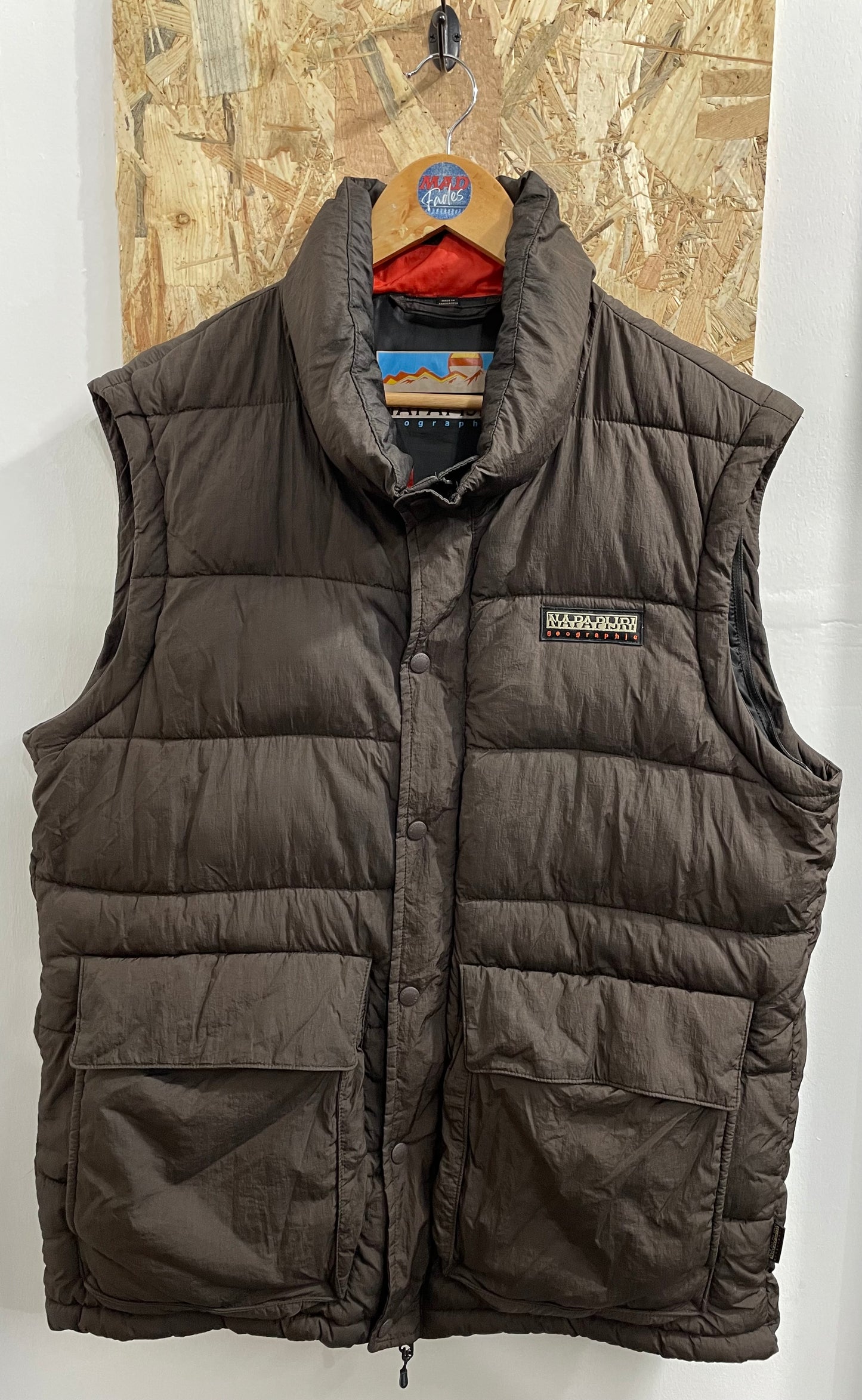 Napapijri Chairlift Convertible Puffer Jacket Gilet Zip Off Sleeves Brown Large