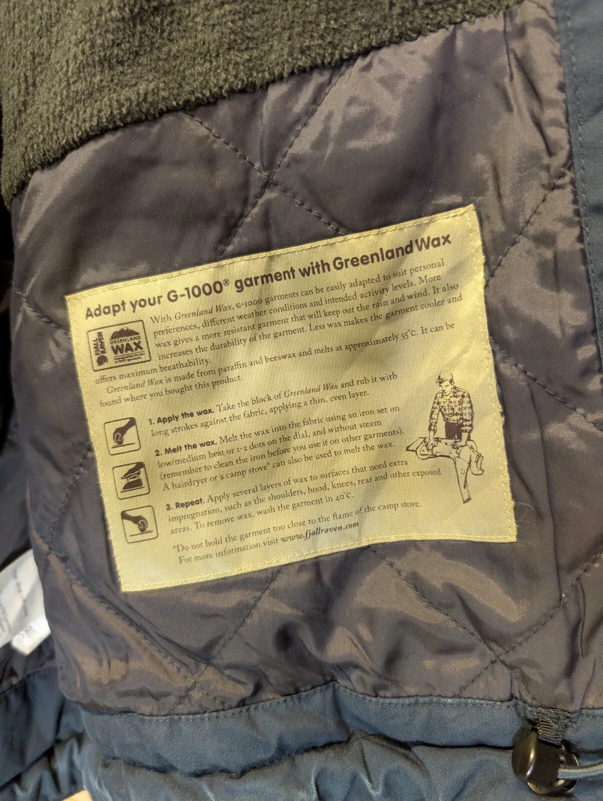 Fjallraven G1000 Singi Loft Jacket Medium Navy Greenland Wax Hood Fleece Lined