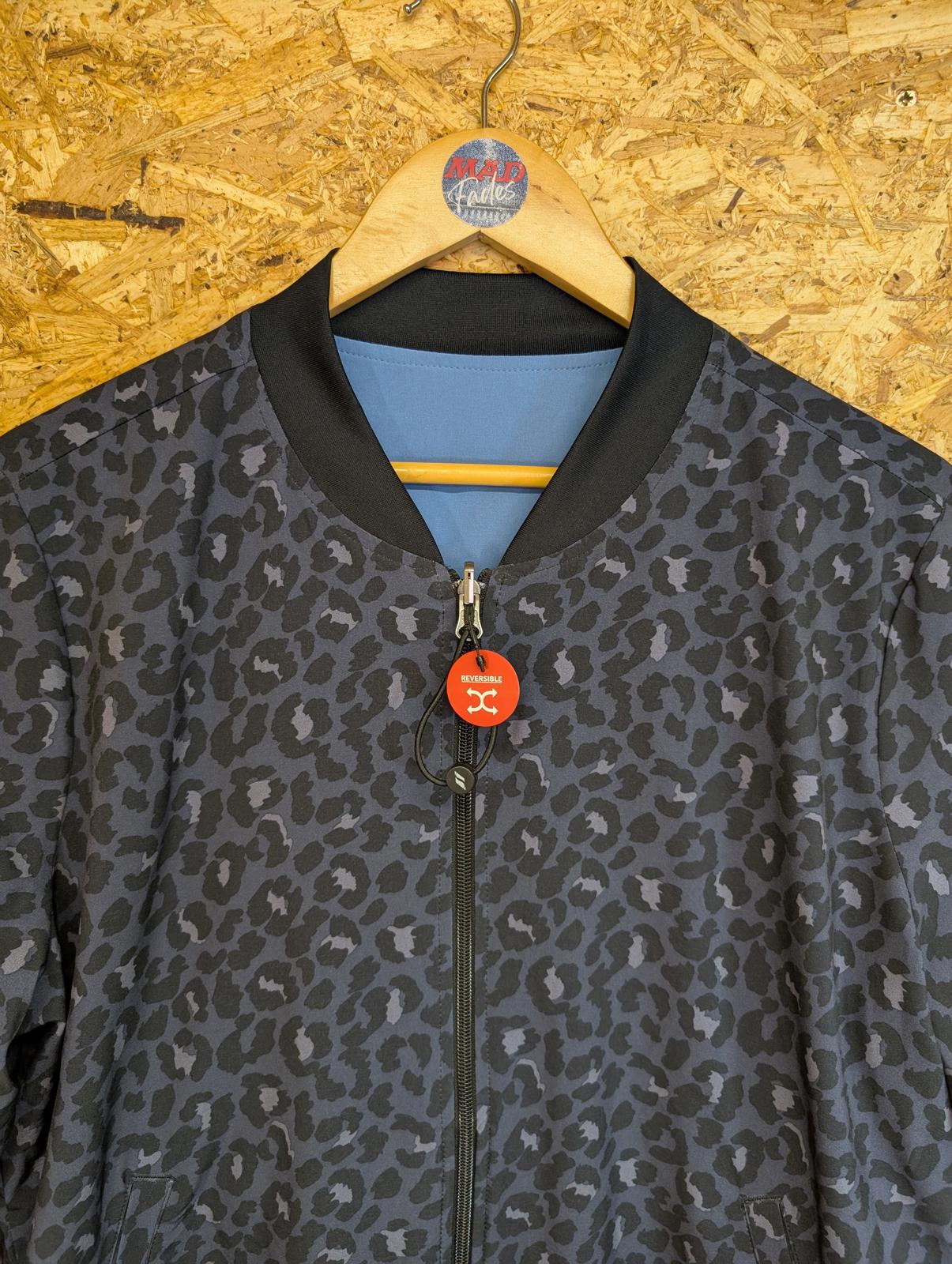 Skechers Womens Size Large Midnight Leopard Reversible Bomber Track Jacket Blue