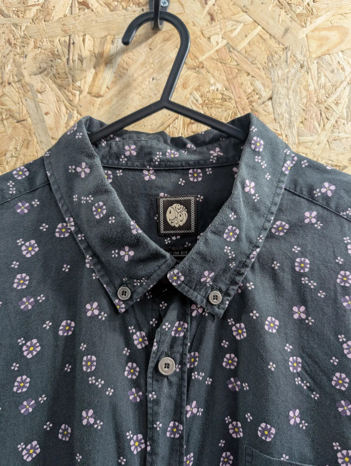 Pretty Green Shirt Men Large Black Floral Print Slim Fit Long Sleeve Button Down