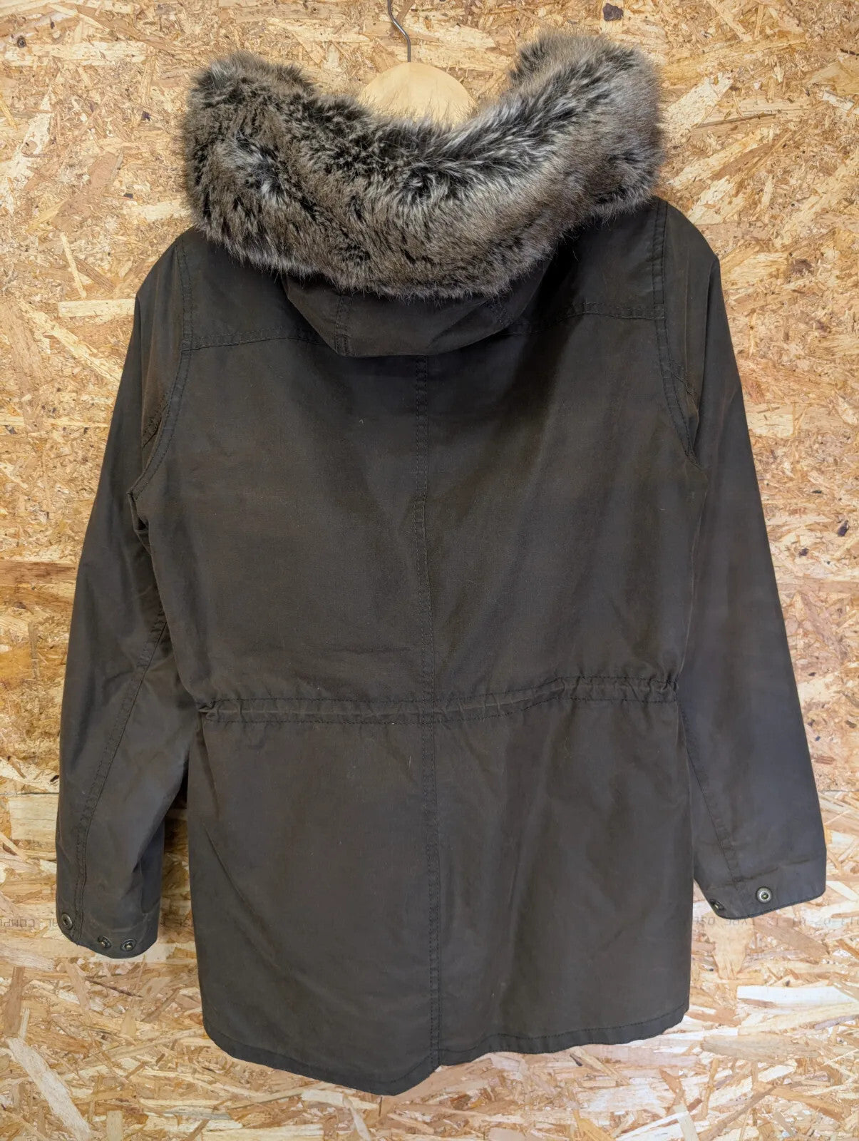 Barbour Kelsall Hooded Wax Jacket Womens UK10 Olive Green Padded Fleece Hood