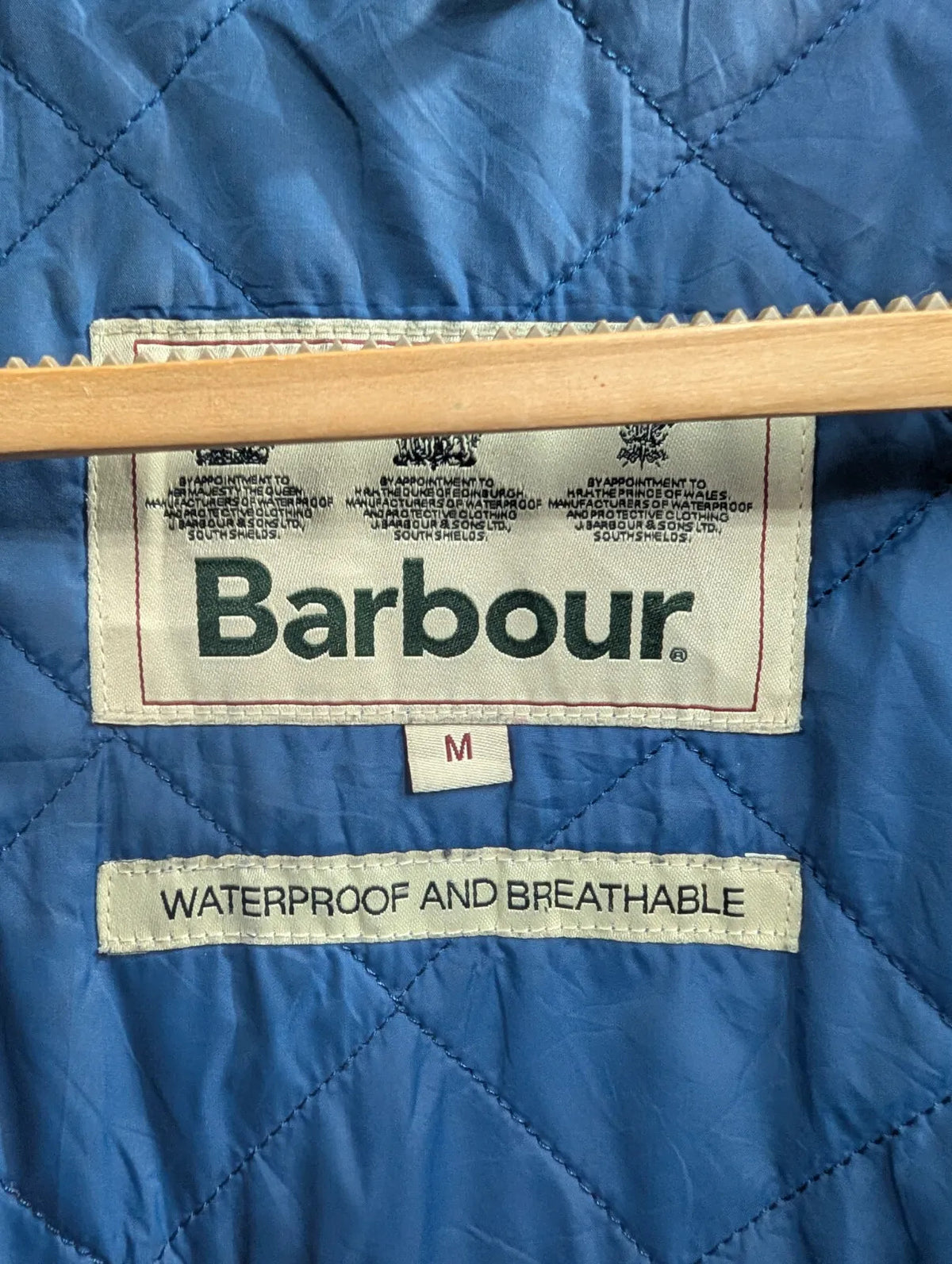 Barbour Wax Jacket Mens Medium Navy Blue Quilted Waterproof Breathable Padded