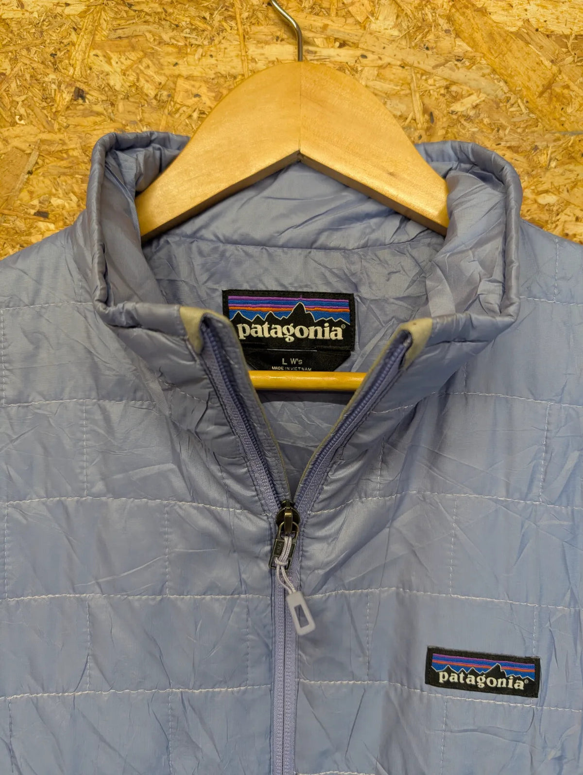 Patagonia Nano Puff Jacket Womens Large Light Blue Purple Quilted Puffer Padded
