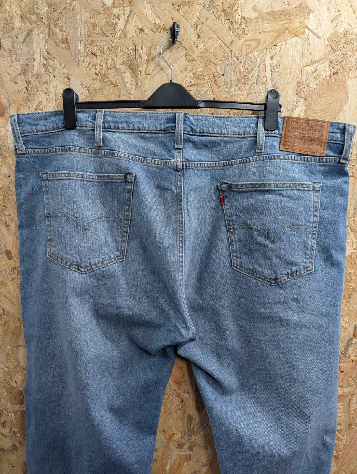 Levis 502 Jeans Mens W48 L32 Light Blue Wash Stretch Denim Straight Leg Zip Fly