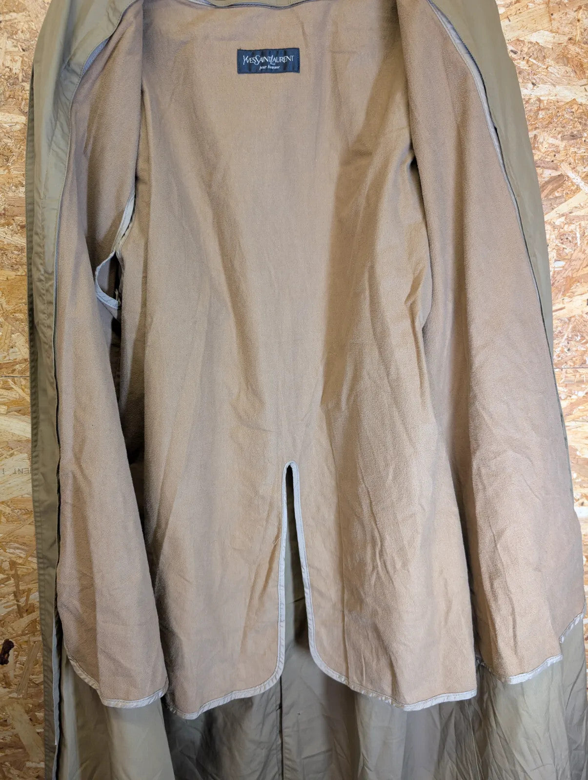 Vintage Yves Saint Laurent Trench Coat Mens Large 42 Khaki Water Repellent YSL
