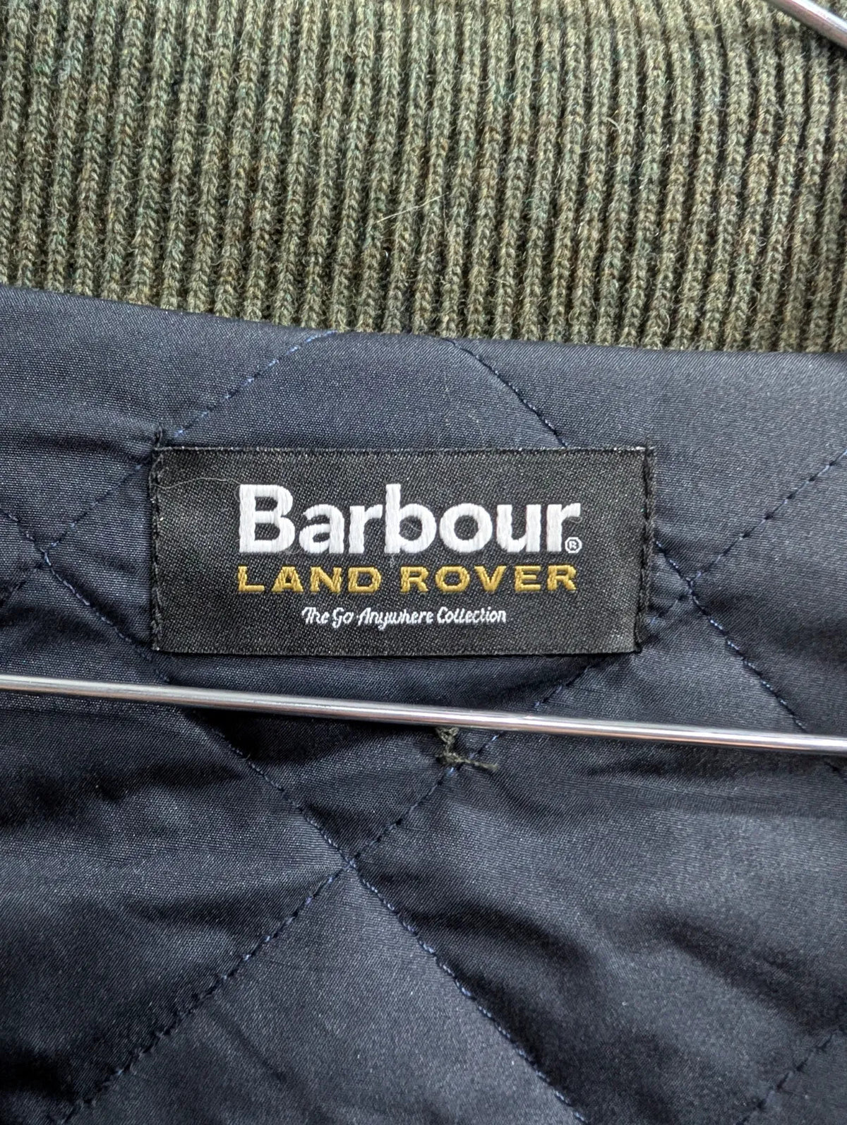 Barbour Land Rover Zip Padded Cardigan Mens Large Olive Green Wool Knit Jumper