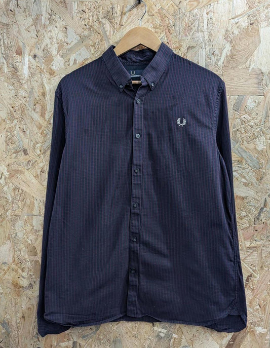 Fred Perry Shirt Lage Men Navy Burgundy Long Sleeve Casual Button Down Collar