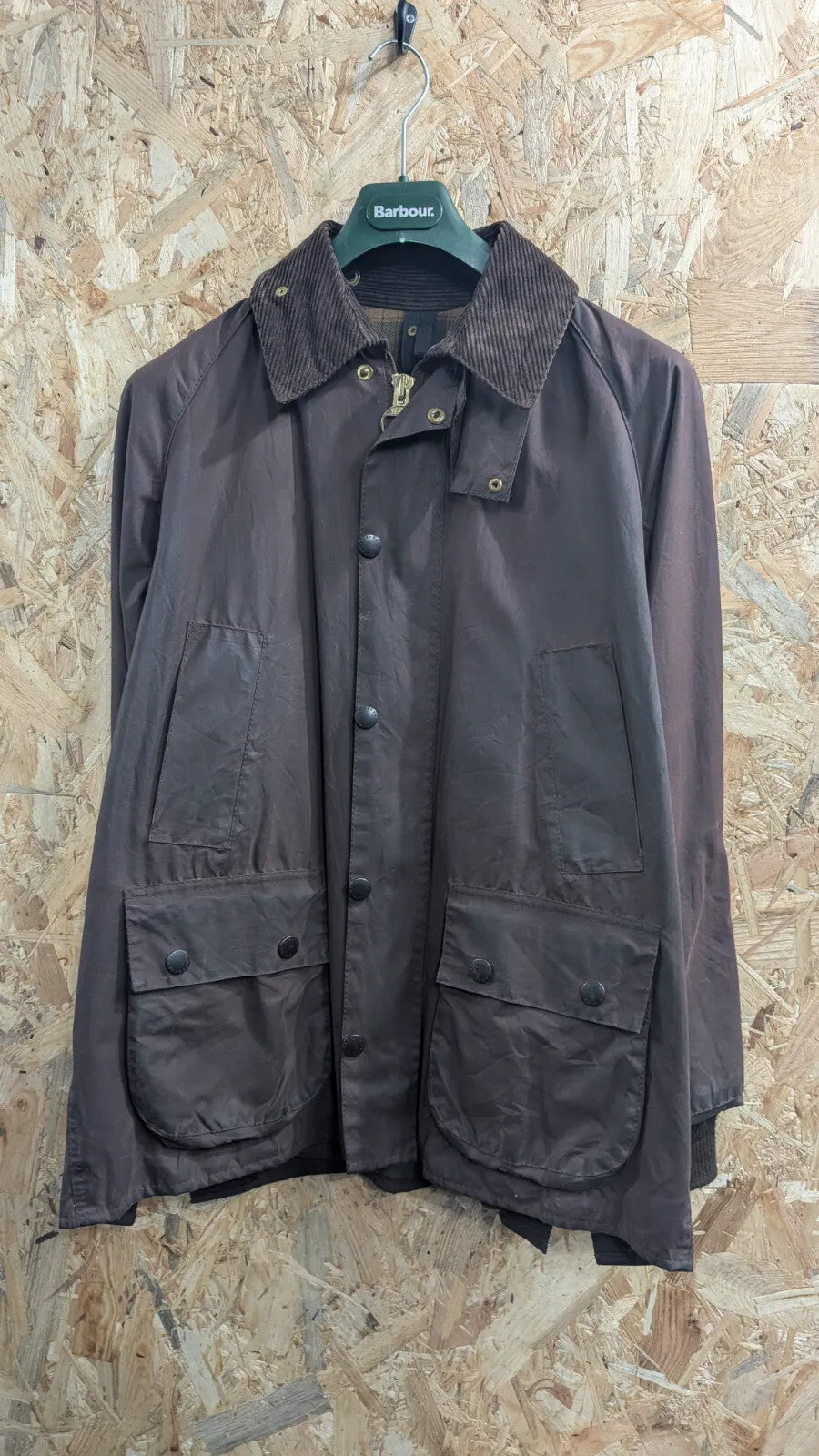 Barbour Bedale Wax Jacket Men Small C36 Rustic Brown Plaid Check Corduroy Collar