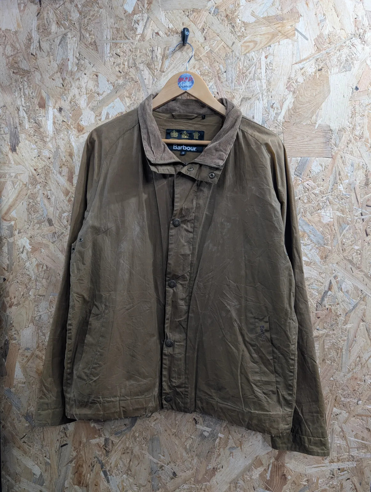 Barbour Islay Dry Wax Jacket Mens Medium Tan Brown Cotton Canvas Corduroy Collar