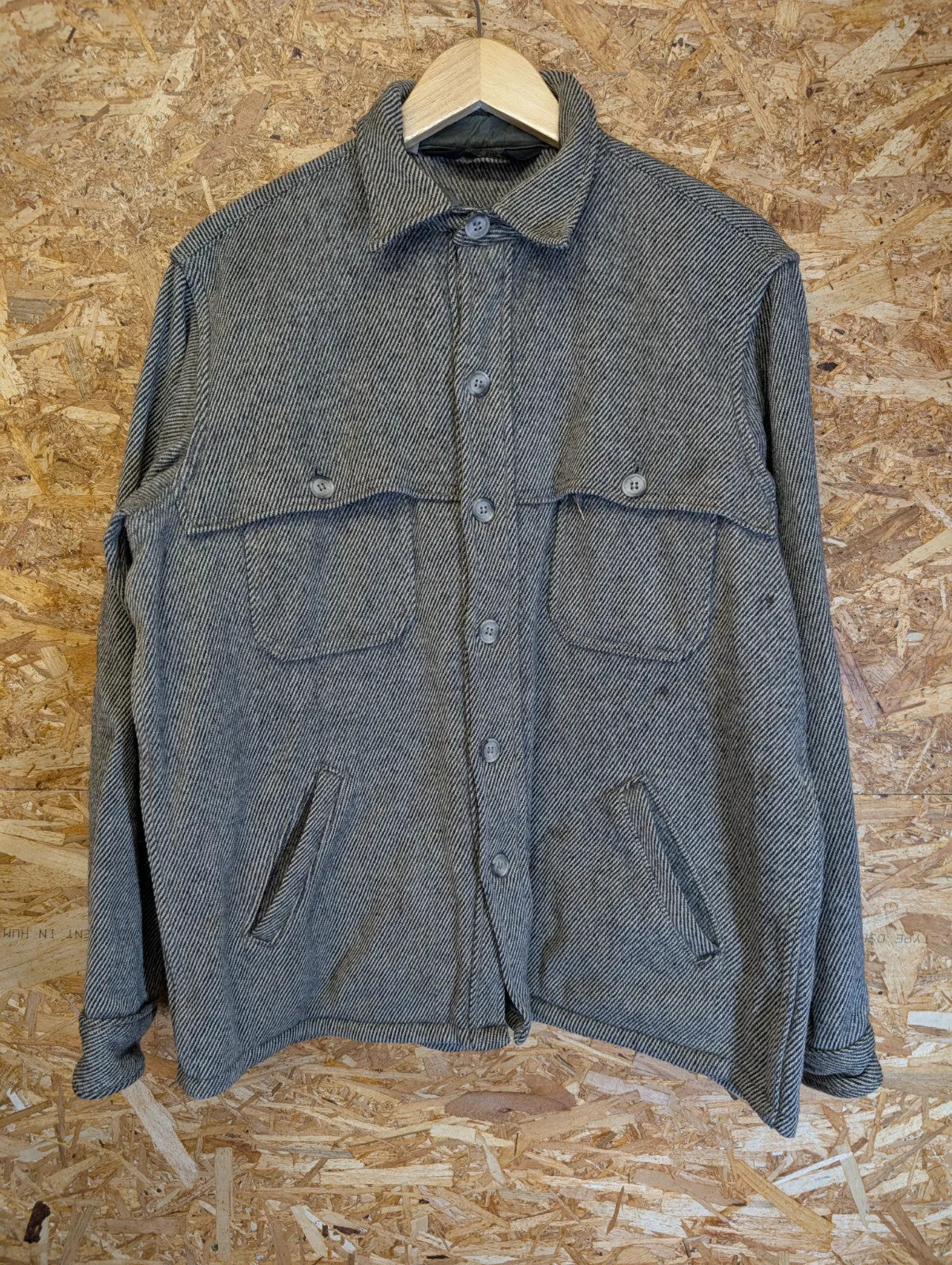 Vintage Woolrich Mackinaw Jacket Mens Large Grey Herringbone Overshirt USA 80s