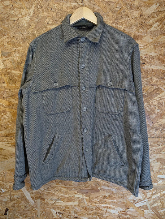 Vintage Woolrich Mackinaw Jacket Mens Large Grey Herringbone Overshirt USA 80s
