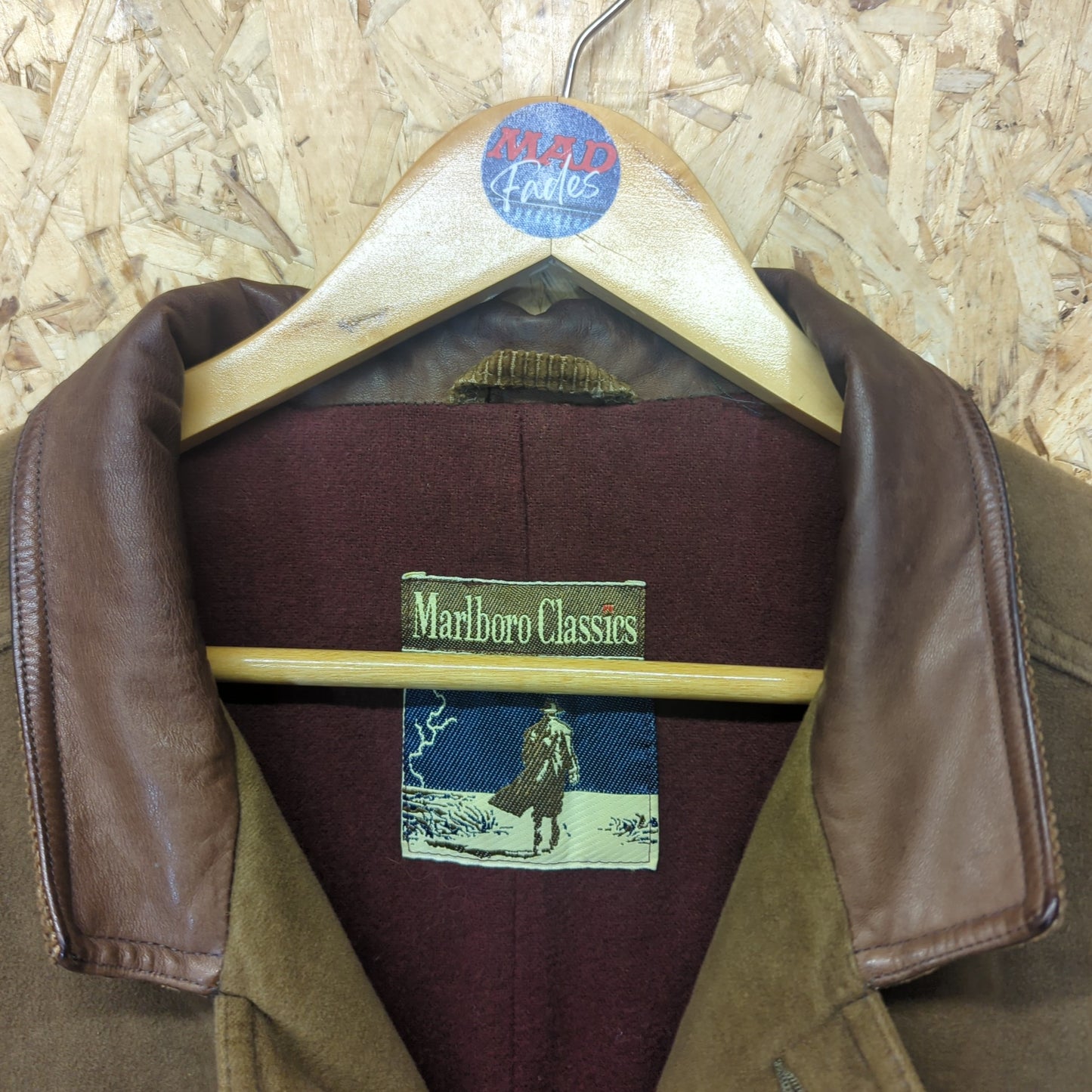 Marlboro Brown Brushed Cotton Padded Jacket Wool Liner Vintage 80s Mens L - XL