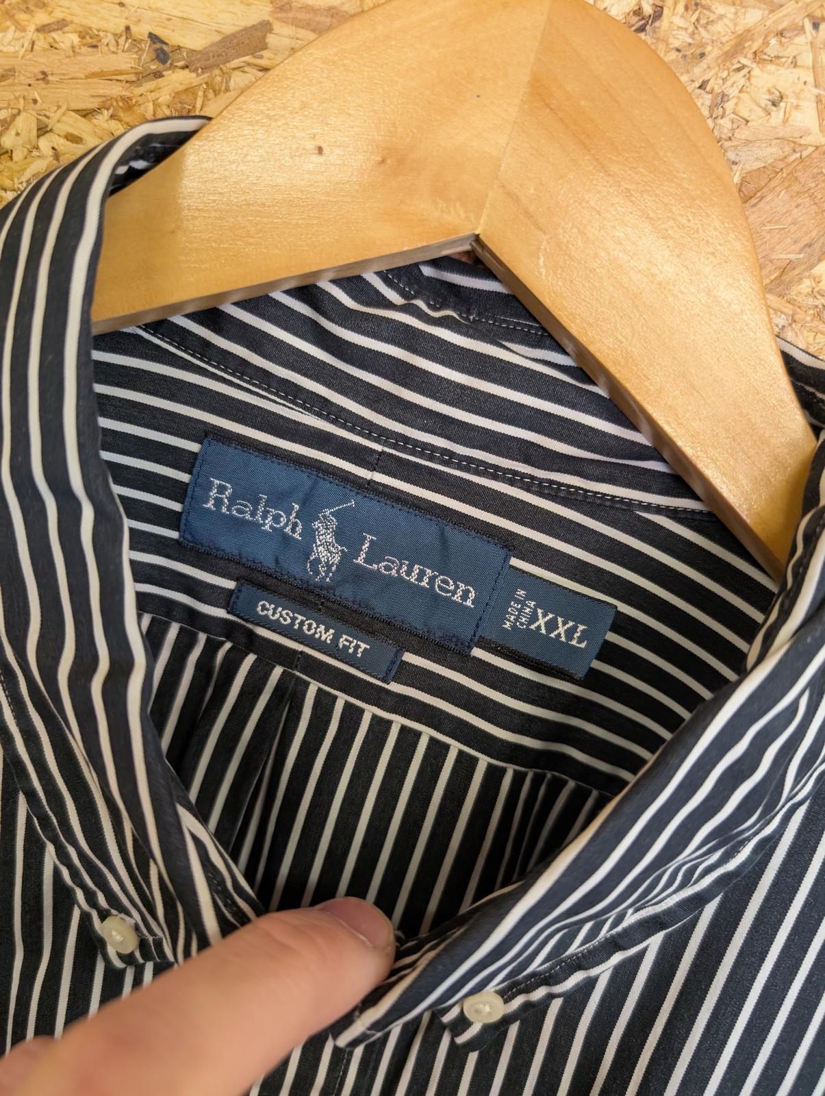 Ralph Lauren Shirt 2XL Black White Stripe Long Sleeve Cotton Vintage Custom Fit