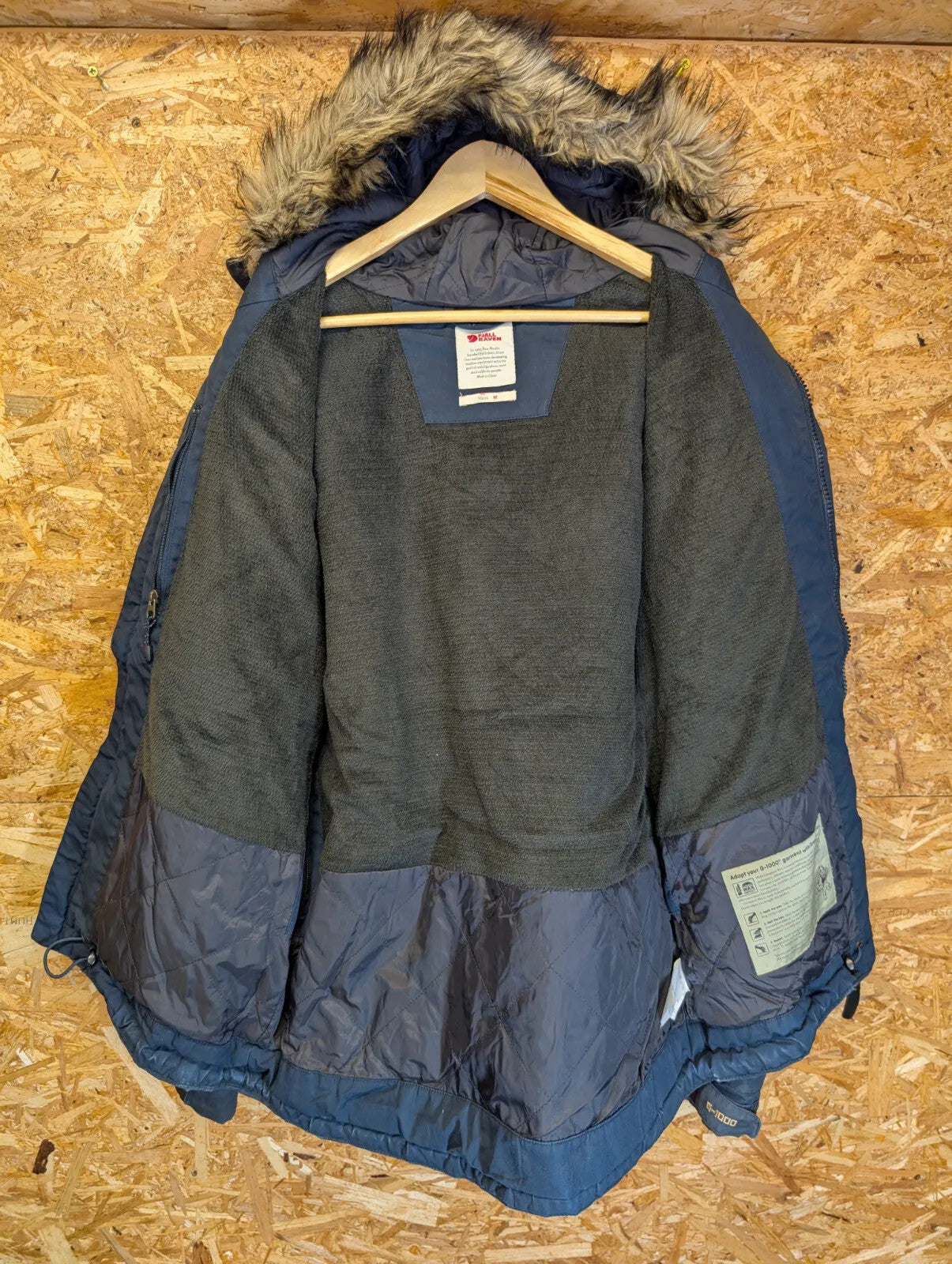 Fjallraven G1000 Singi Loft Jacket Medium Navy Greenland Wax Hood Fleece Lined