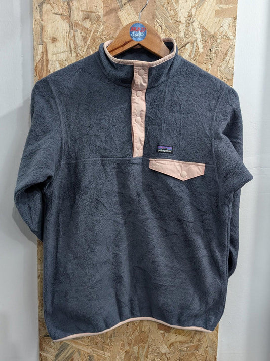 Patagonia Synchilla Fleece Girls Age 12-14 XL Pullover Top Grey Pink Snap-T