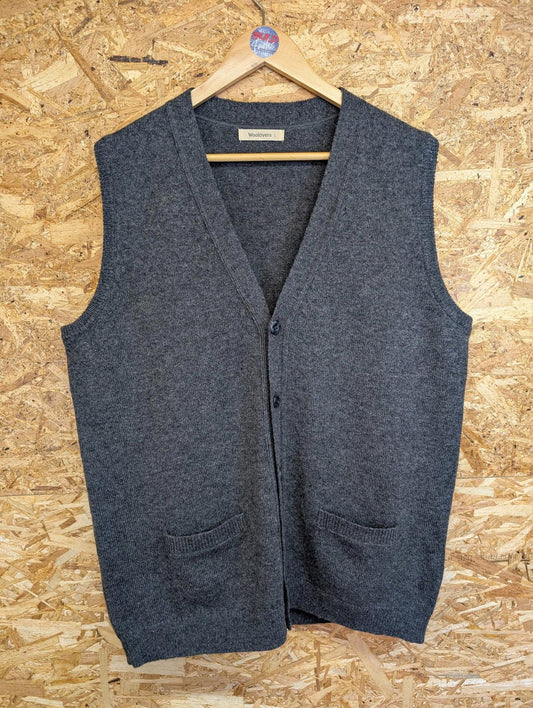 Woolovers Cardigan Men’s Large Sleeveless Knit Charcoal Grey Lambswool Vest