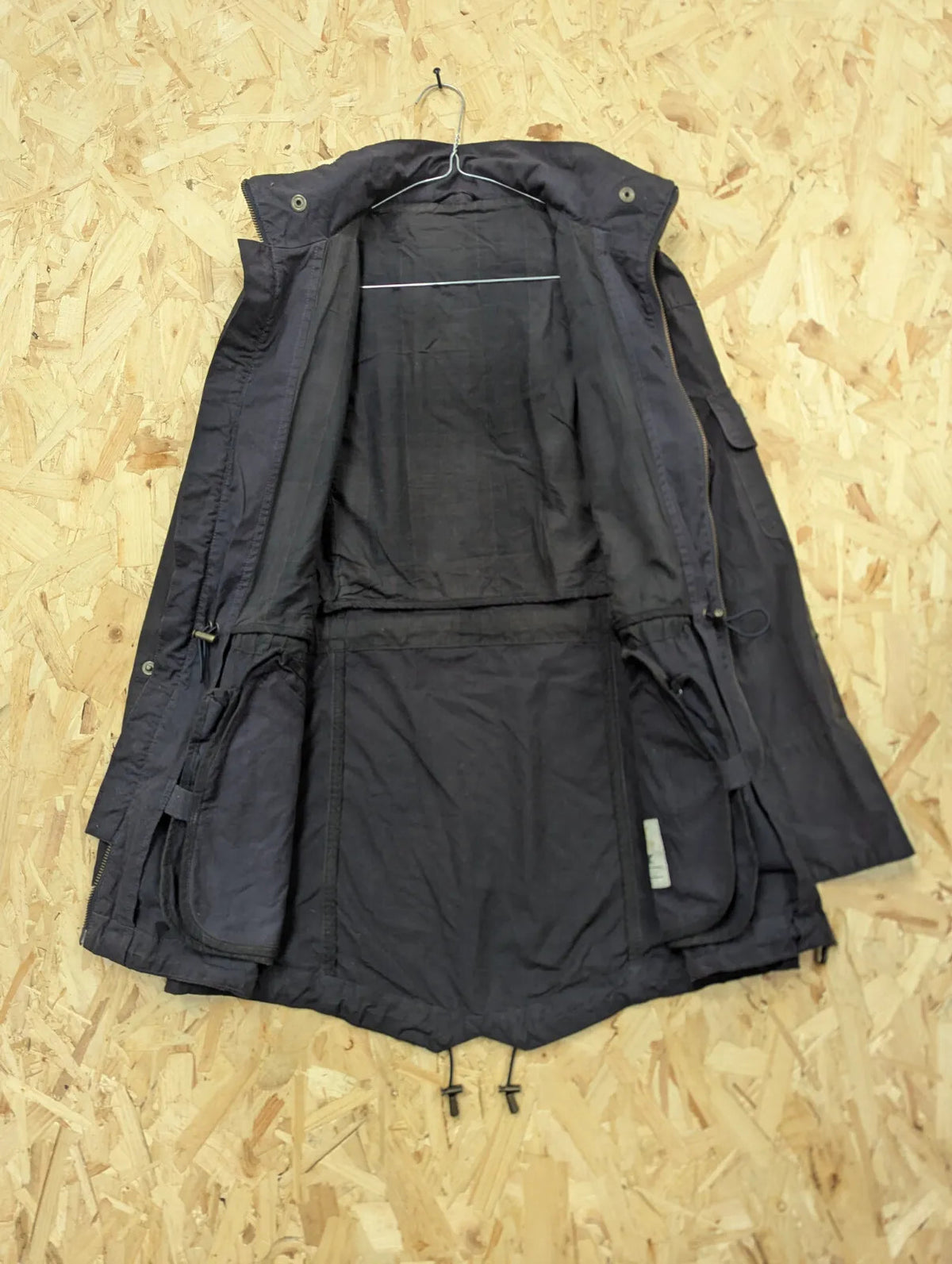 Barbour Parka Womens UK10 Navy Blue Waxed Cotton Hooded Fishtail Hooded Coat