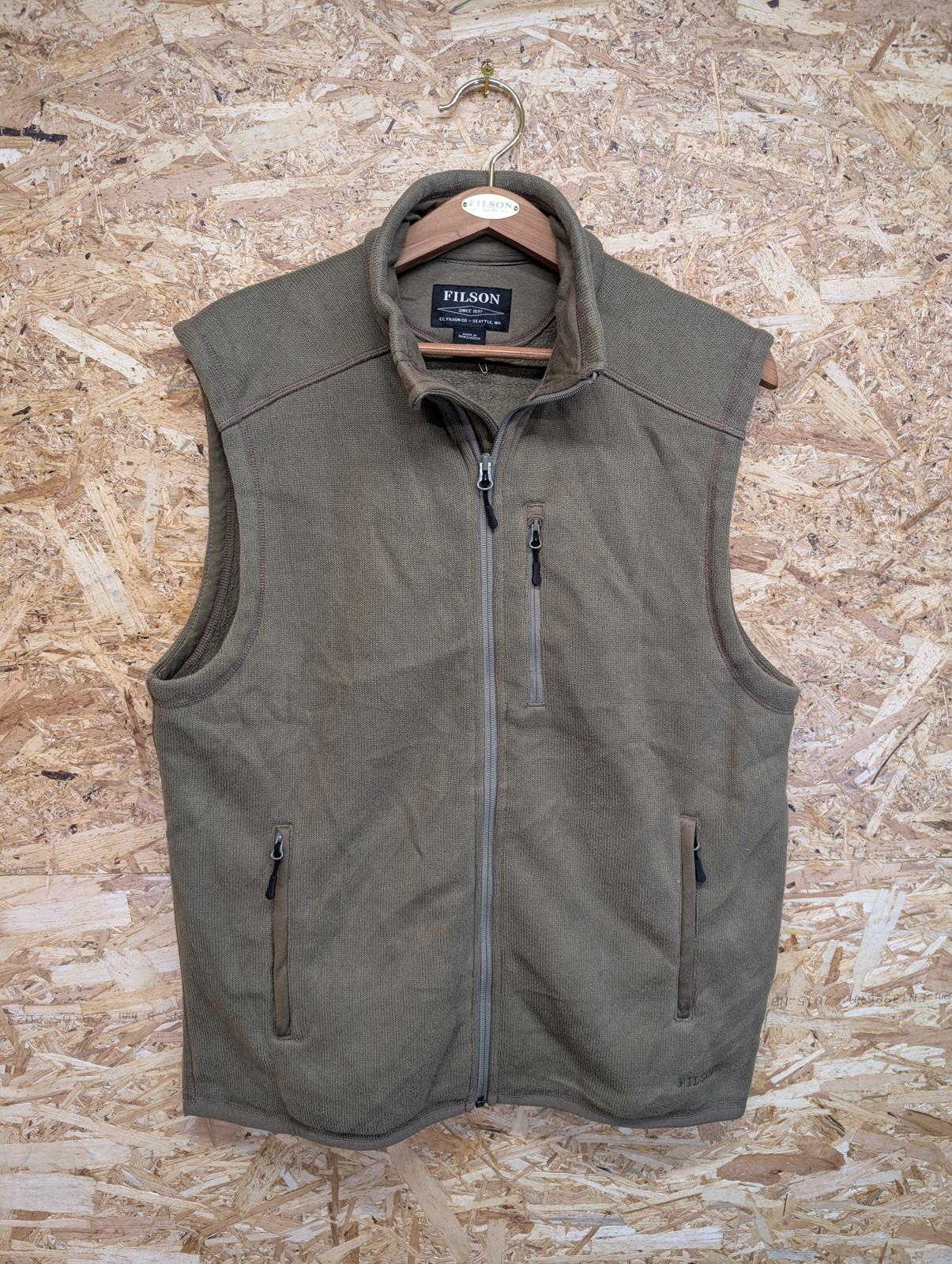 Filson Field Vest Mens Medium Khaki Green Fleece Polyester Bodywarmer Gilet Zip