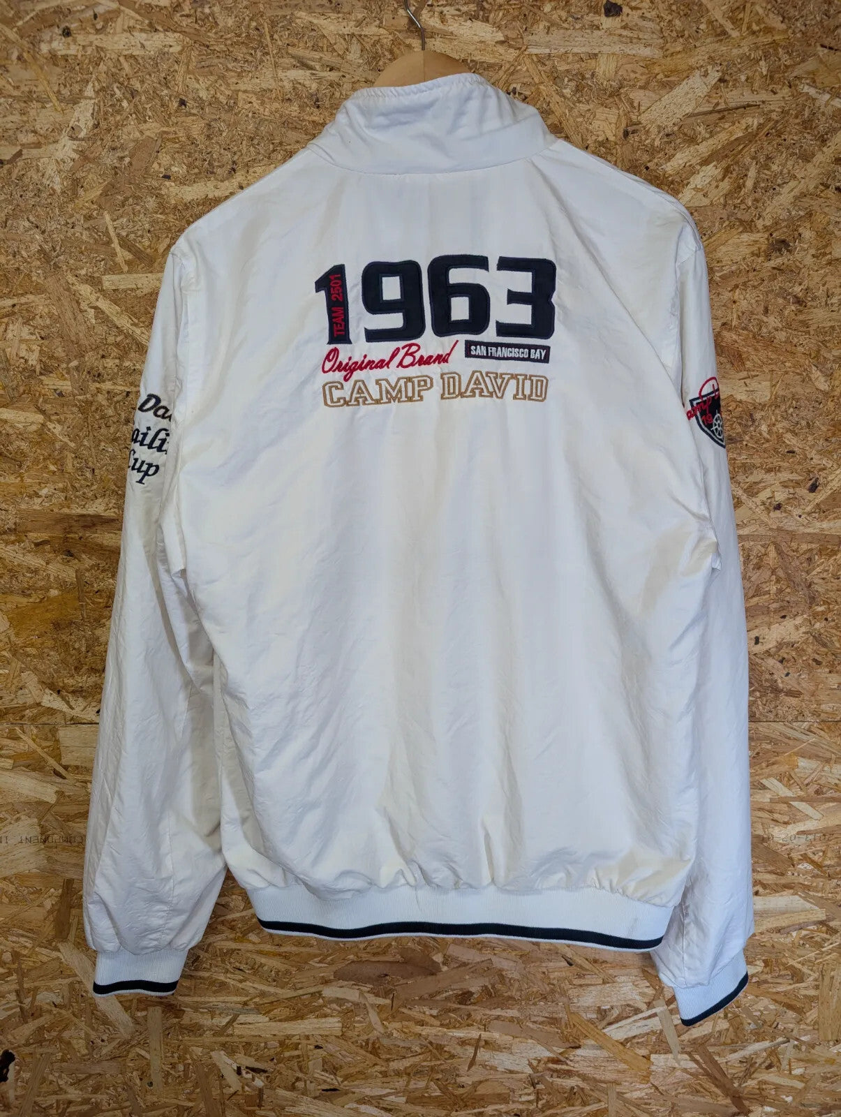 Camp David Bomber Jacket Mens XXL White Cotton Embroidered Graphic Full Zip Mesh