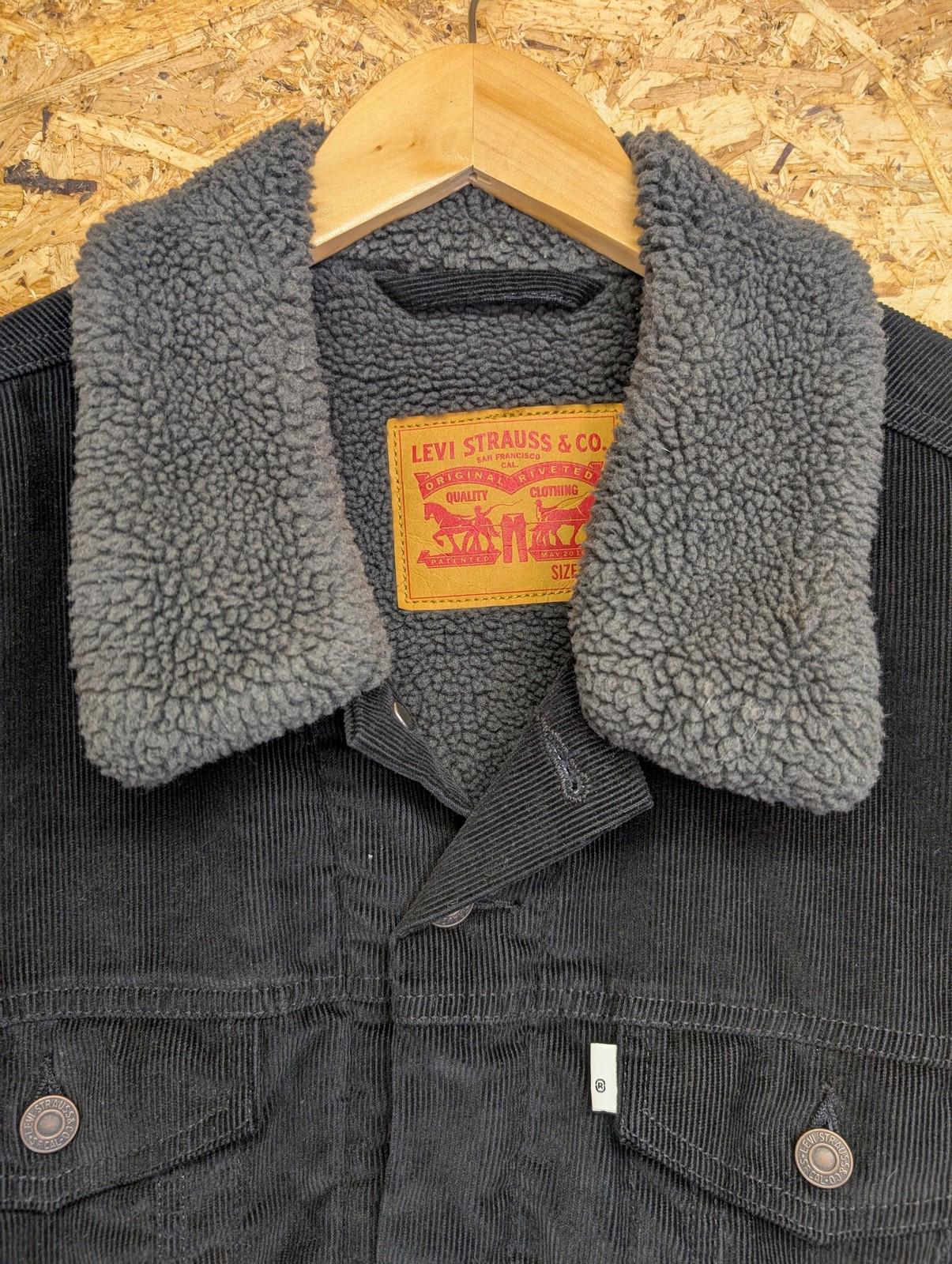 Levis Sherpa Trucker Jacket XL Men Corduroy Black Grey Fleece Lined Borg