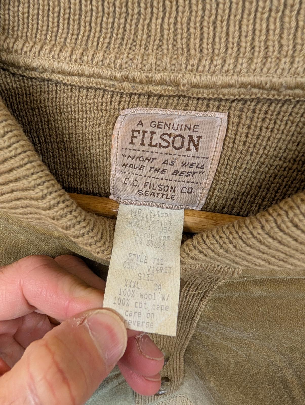Filson Guide Jumper Mens 3XL Beige Wool Tin Cloth Sweater Style 711 USA Made