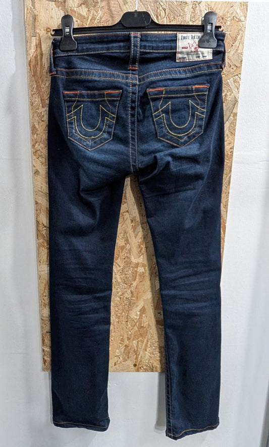 True Religion Women Jeans W25 L30 Navy Blue Straight Slim Leg Billie Denim