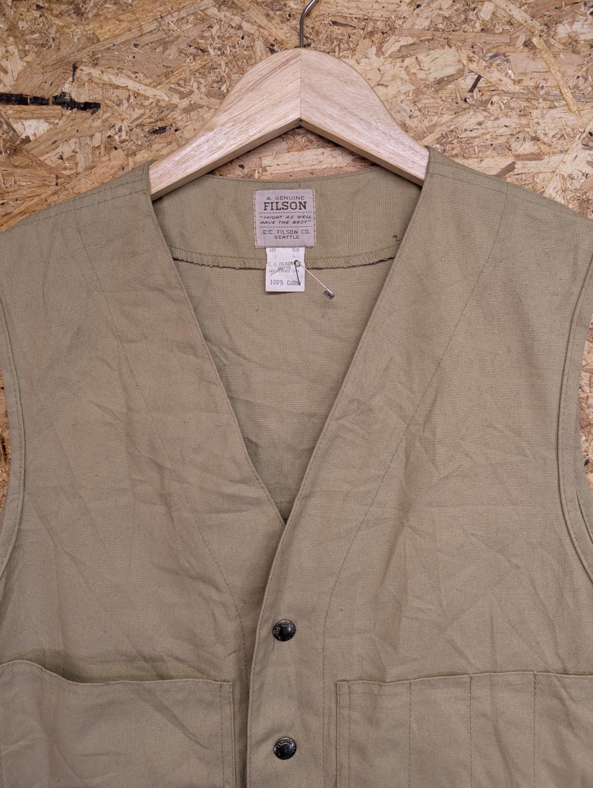 Filson Dry Cloth Vest 40 Medium Gilet Beige Made USA Canvas Sleeveless Tin Cloth