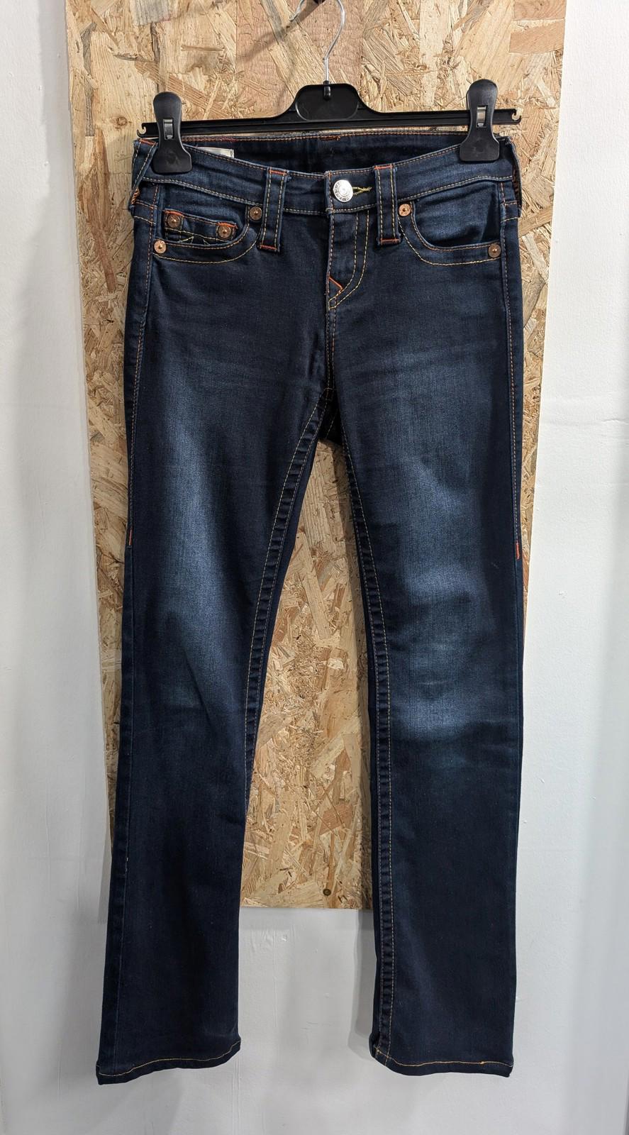 True Religion Women Jeans W25 L30 Navy Blue Straight Slim Leg Billie Denim