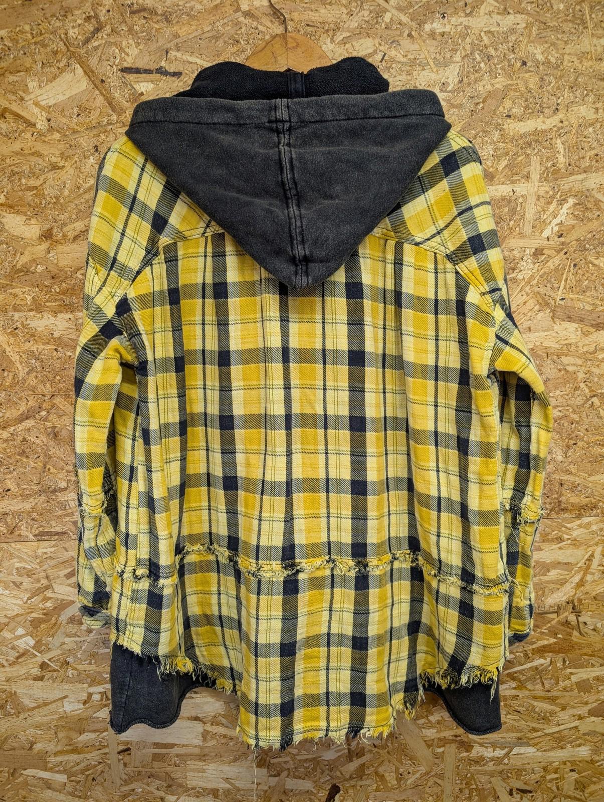 We The Free People Shirt XS Women Hooded Distressed Yellow Black Plaid Button-Up