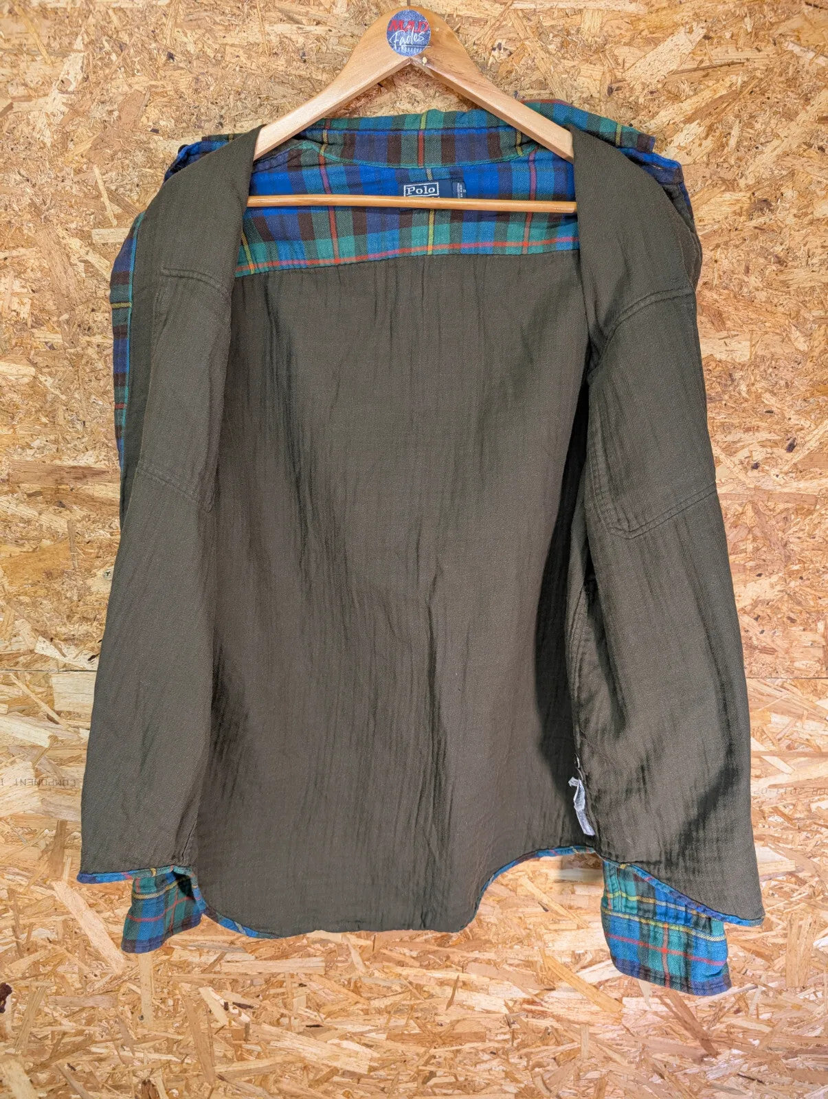 Vintage Ralph Lauren Lined Shirt Mens Large Green Blue Cotton Flannel Plaid 90s
