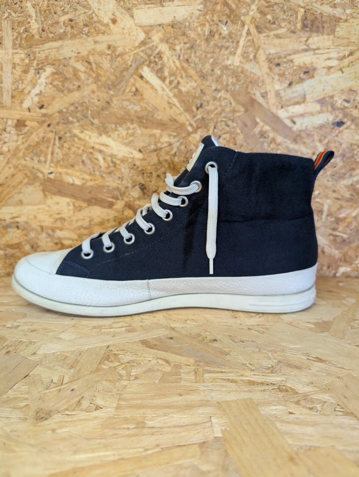 Louis Vuitton Leather High Top Sneakers UK 9.5 Navy Blue Canvas LV Logo mi Italy