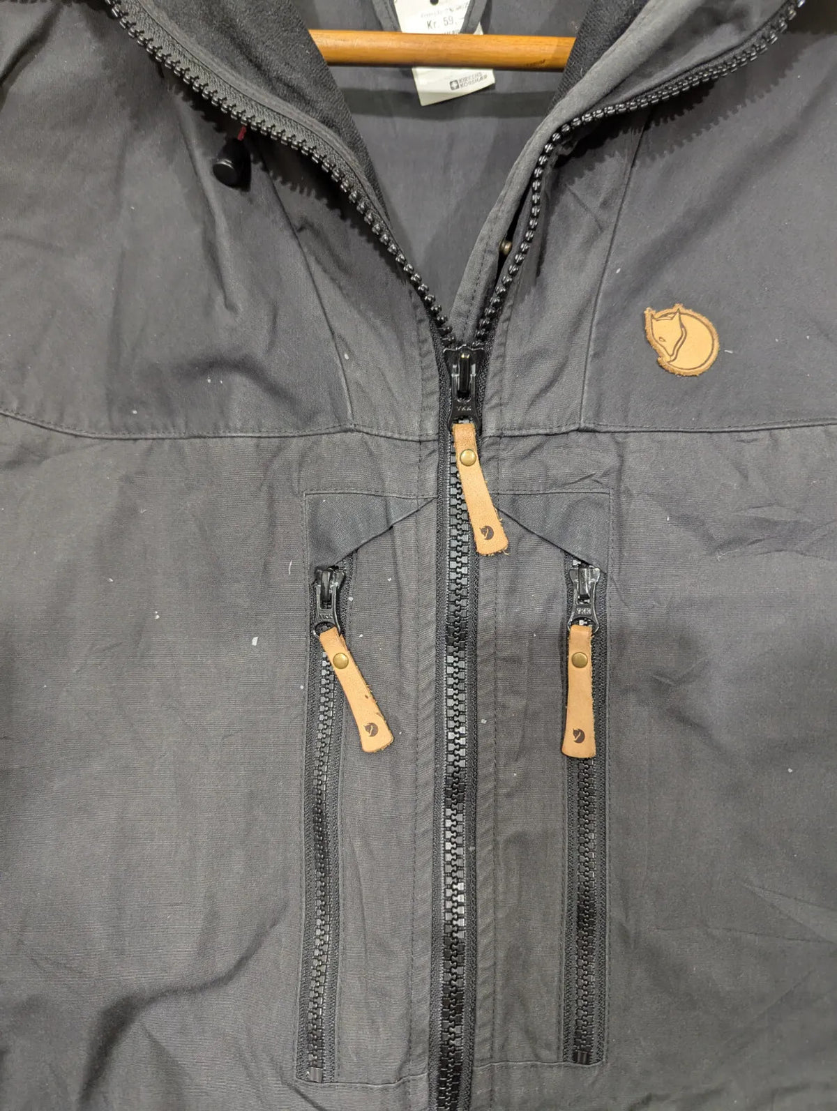 Fjallraven Tur G1000 Jacket Mens Large Black Hooded Canvas Wax Parka Anorak