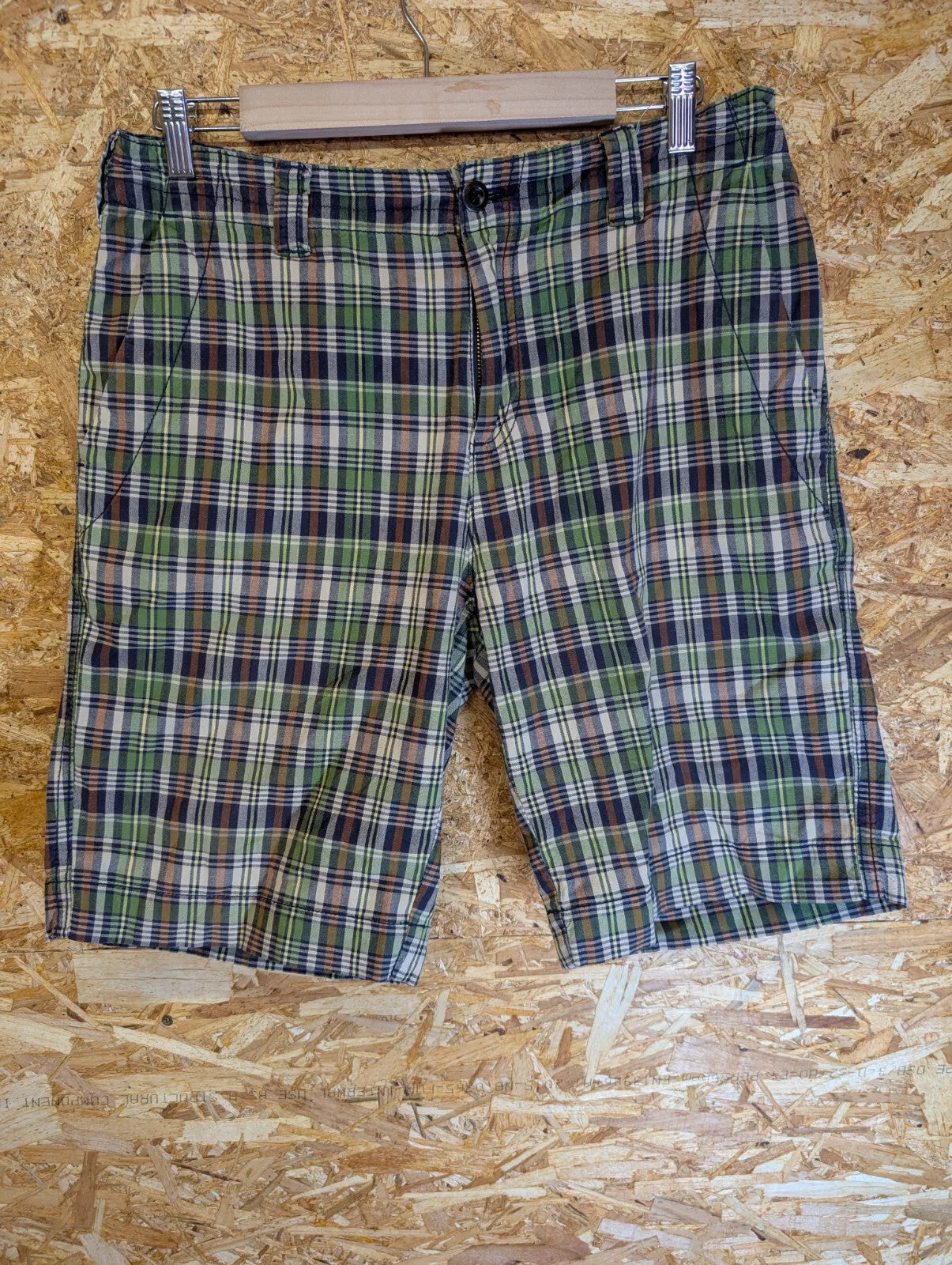 Vintage Tommy Hilfiger Chino Shorts Mens W31 Checked Cotton Plaid Zip Fly 90s