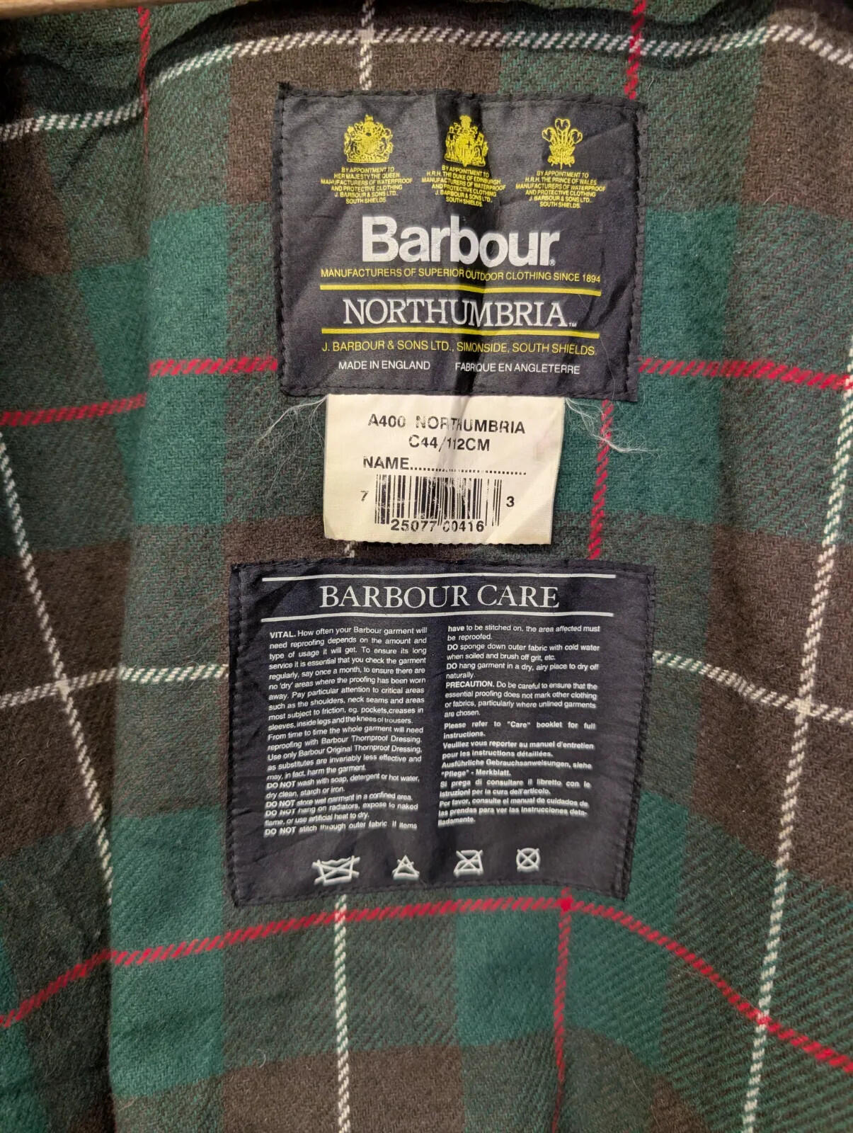 Vintage Barbour Northumbria A400 Waxed Jacket Mens XL C44 Olive Green Hooded 90s