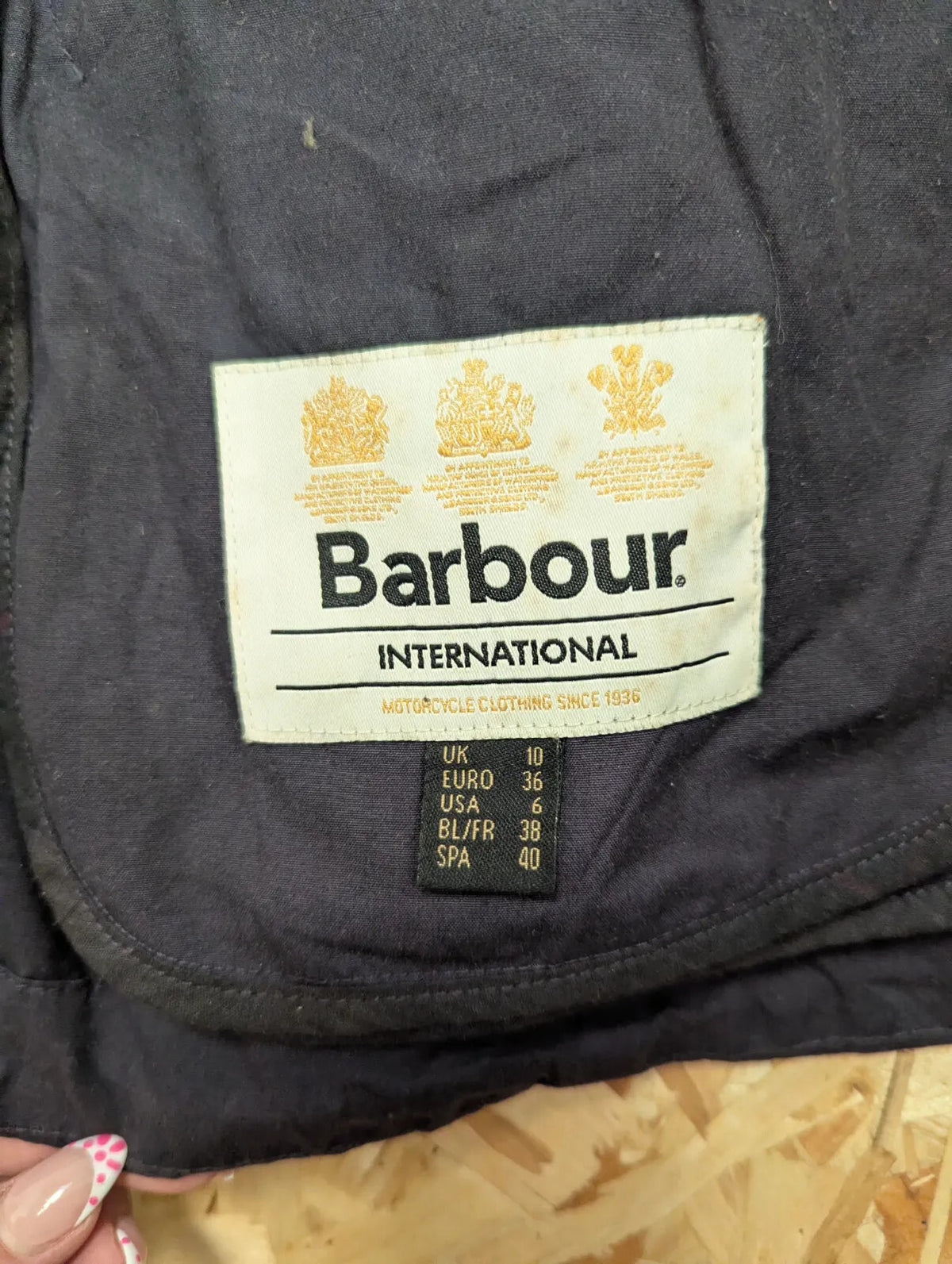 Barbour Parka Womens UK10 Navy Blue Waxed Cotton Hooded Fishtail Hooded Coat