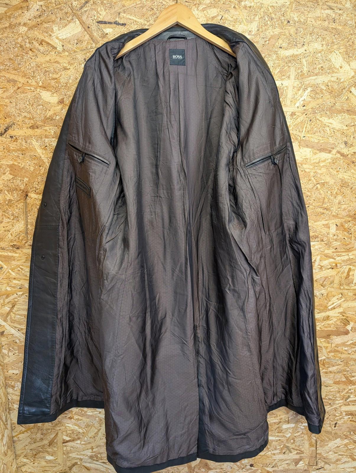 Boss Italian Leather Overcoat XL Men Black Long-Line Lamb Vintage 90s