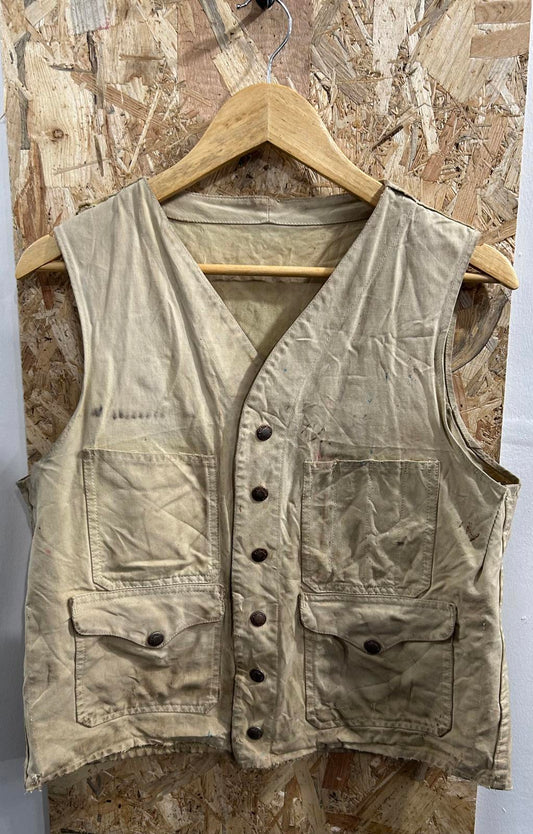 Vintage 50s Filson Dry Cloth Vest Small Gilet Beige Made In USA Canvas