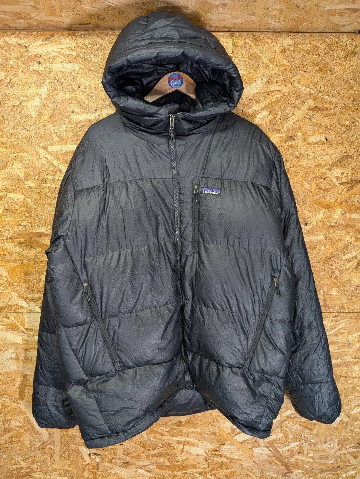 Patagonia Fitz Roy Down Hoody Jacket Mens Large Black Goosedown Feather Puffer