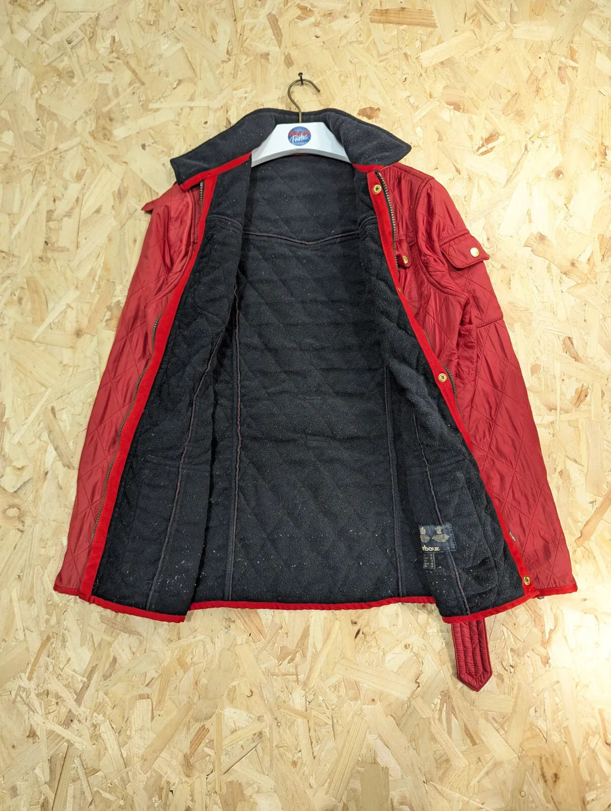 Barbour International Quilted Jacket Womens UK12 Red Diamond Polar Padded Belted