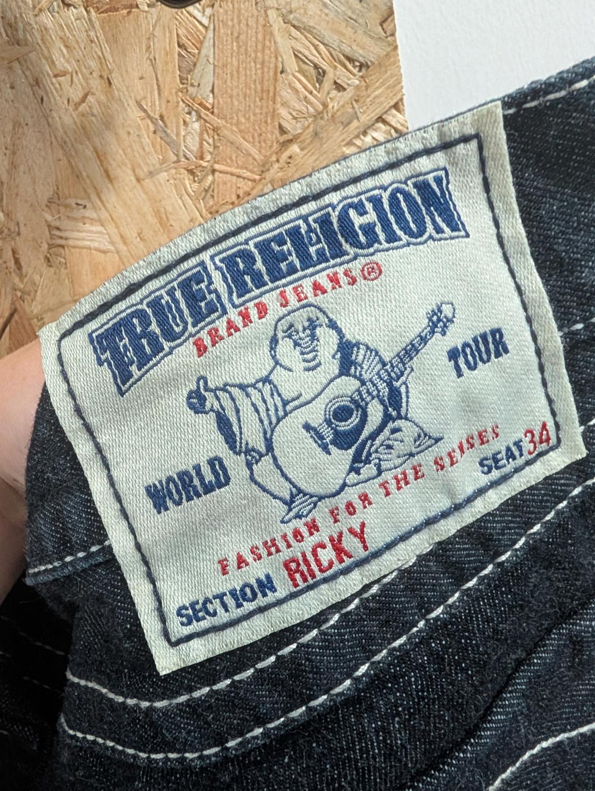 True Religion Ricky Jeans W38 L28 Made In USA Indigo Navy Blue Vintage 90s